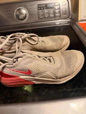 Nike Light Gray Mesh Sneakers with Pink Swoosh